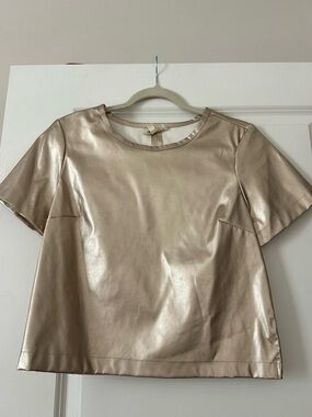 Metallic Gold Short-Sleeve Faux Leather Top